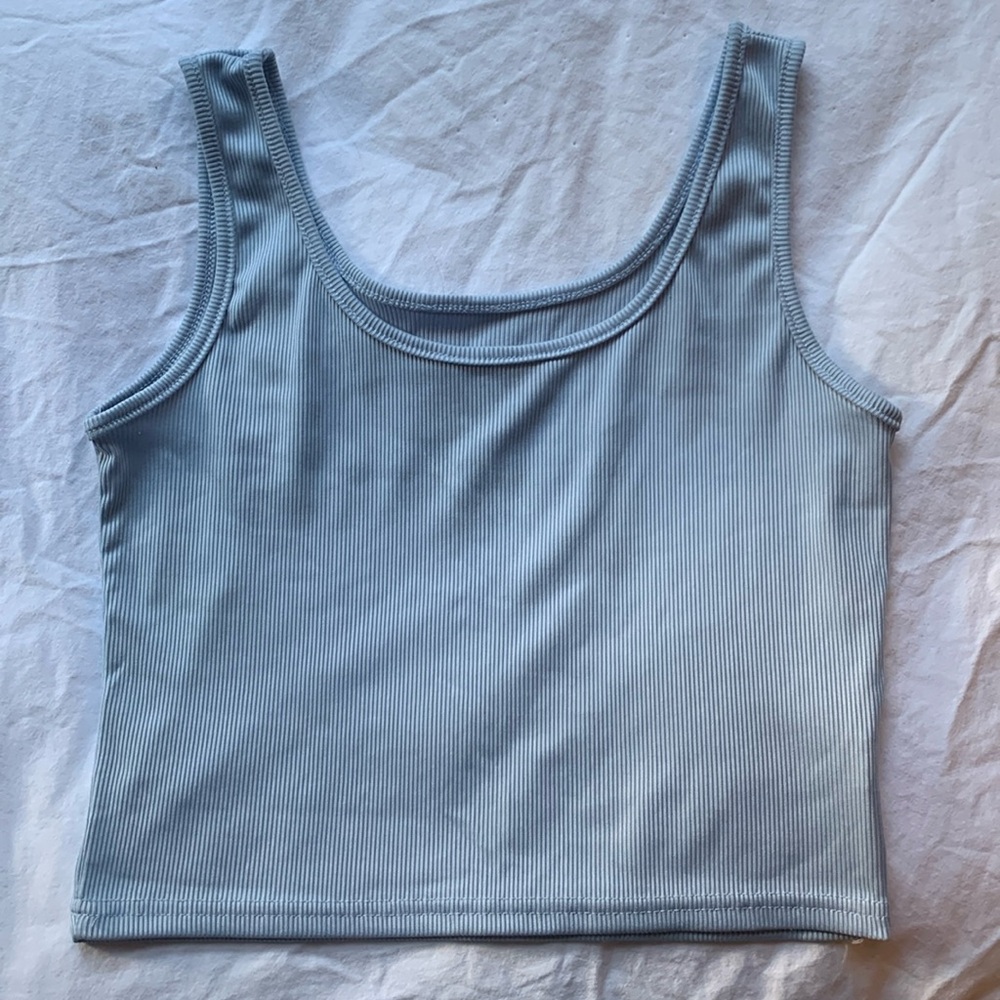 Sky blue ribbed summer crop tank
